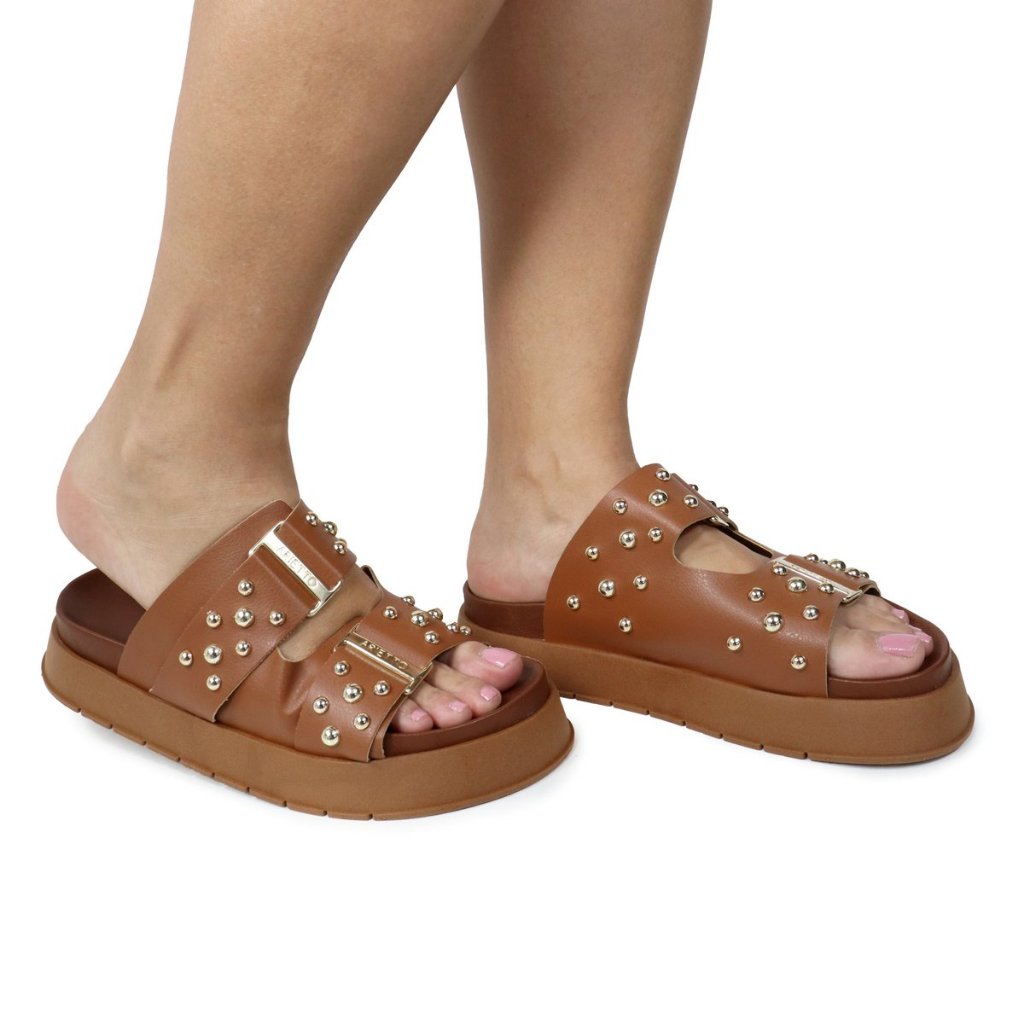 Sandalia Papete Feminina Plataforma Feminina Confortavel Botoes Detalhes
