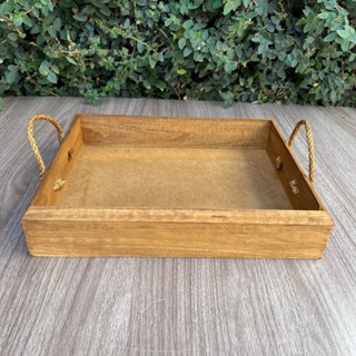 Bandeja Café Madeira Pinus Natural Retangular Alça Sisal Grande 33 x 26 cm em Oferta na Shopee