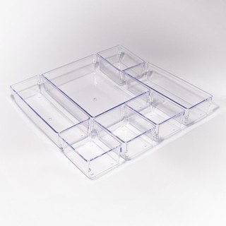 Kit com 7 Organizadores Acrílico Cristal Modular Para Geladeiras Gavetas e Maquiagens