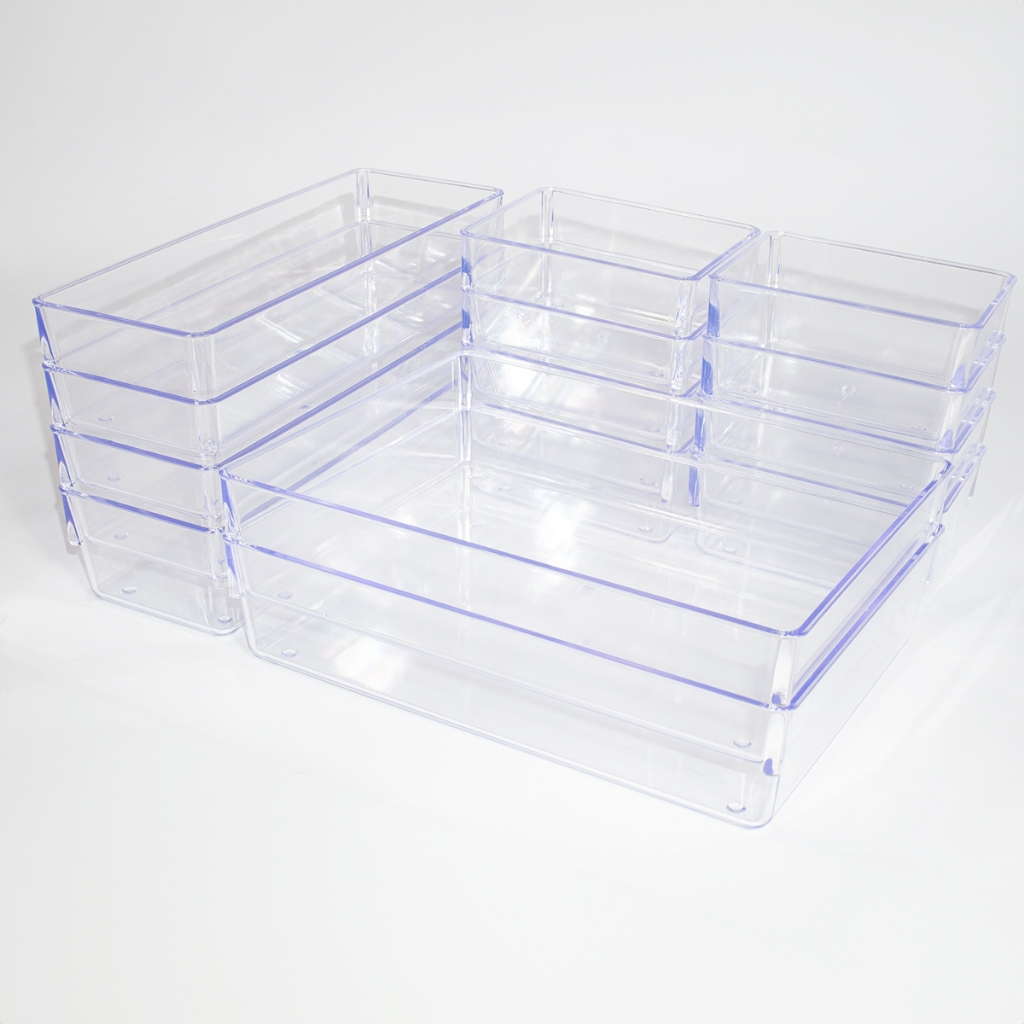 Kit Organizadores Acrílico Cristal Modular Para Geladeiras Gavetas e Maquiagens