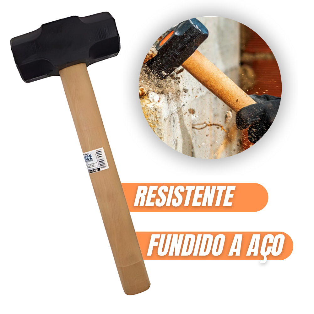 Marreta De Aço 1,5 Kg Com Cabo De Madeira Tenace Multiuso Quebra Tudo Resistente Concreto Cerâmica