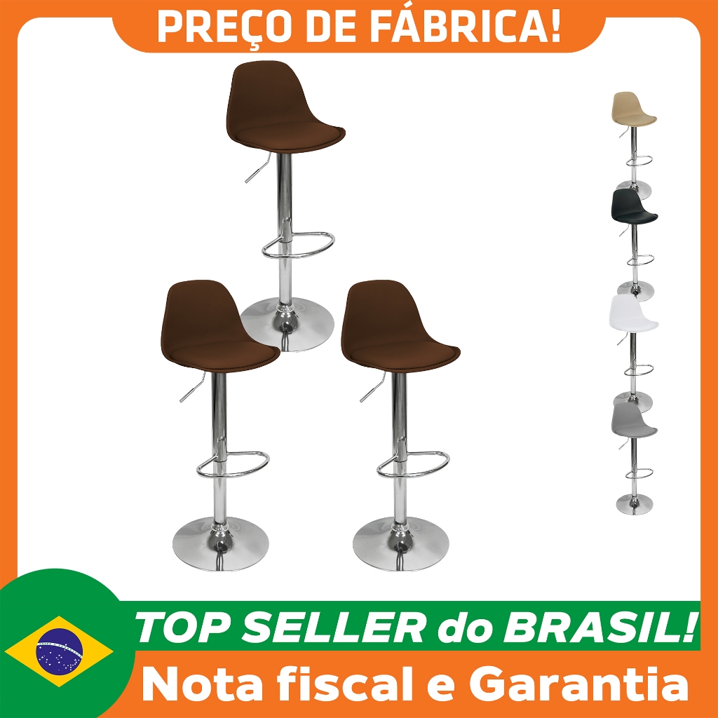Kit 3 Banquetas Joly Luisa Giratória Regulável Base Giratória Cromada