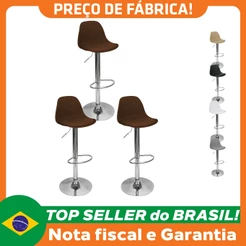 Kit 3 Banquetas Joly Luisa Giratória Regulável Base Giratória Cromada