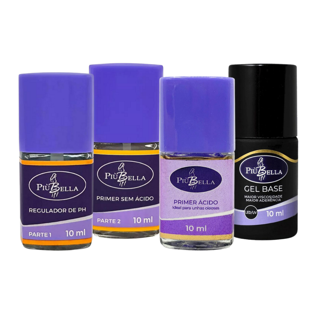 Kit Piu Bella - Regulador Ph Primer Com Ácido Primer Sem Ácido Gel Base