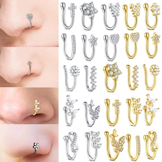 Falso Moda Piercing de Nariz em Formato de Coração, Estrela e Coroa com Clipe U - Estilo Único em Oferta na Shopee