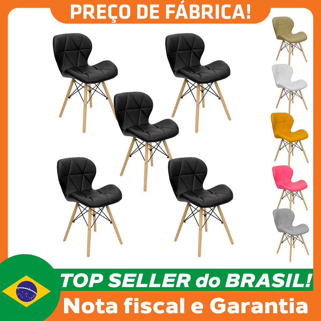 Kit 5 Cadeiras Charles Eames Eiffel Slim Wood Estofada