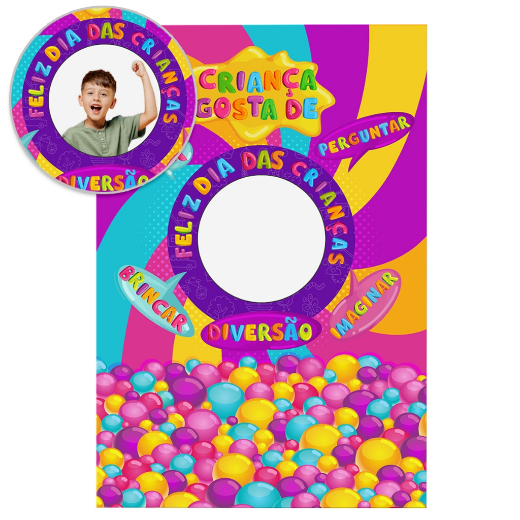 Painel Festa Dia Das Crianças Vazado Interativo Retangular Sublimado Em Tecido 1,50x2,20 - ANV-3091 em Oferta na Shopee