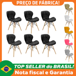 Kit 6 Cadeiras Charles Eames Eiffel Slim Wood Estofada