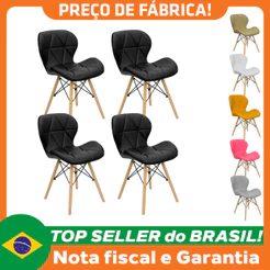 Kit 4 Cadeiras Charles Eames Eiffel Slim Wood Estofada