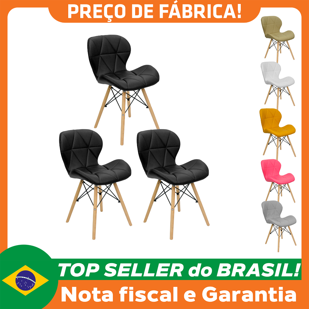 Kit 3 Cadeiras Charles Eames Eiffel Slim Wood Estofada em Oferta na Shopee