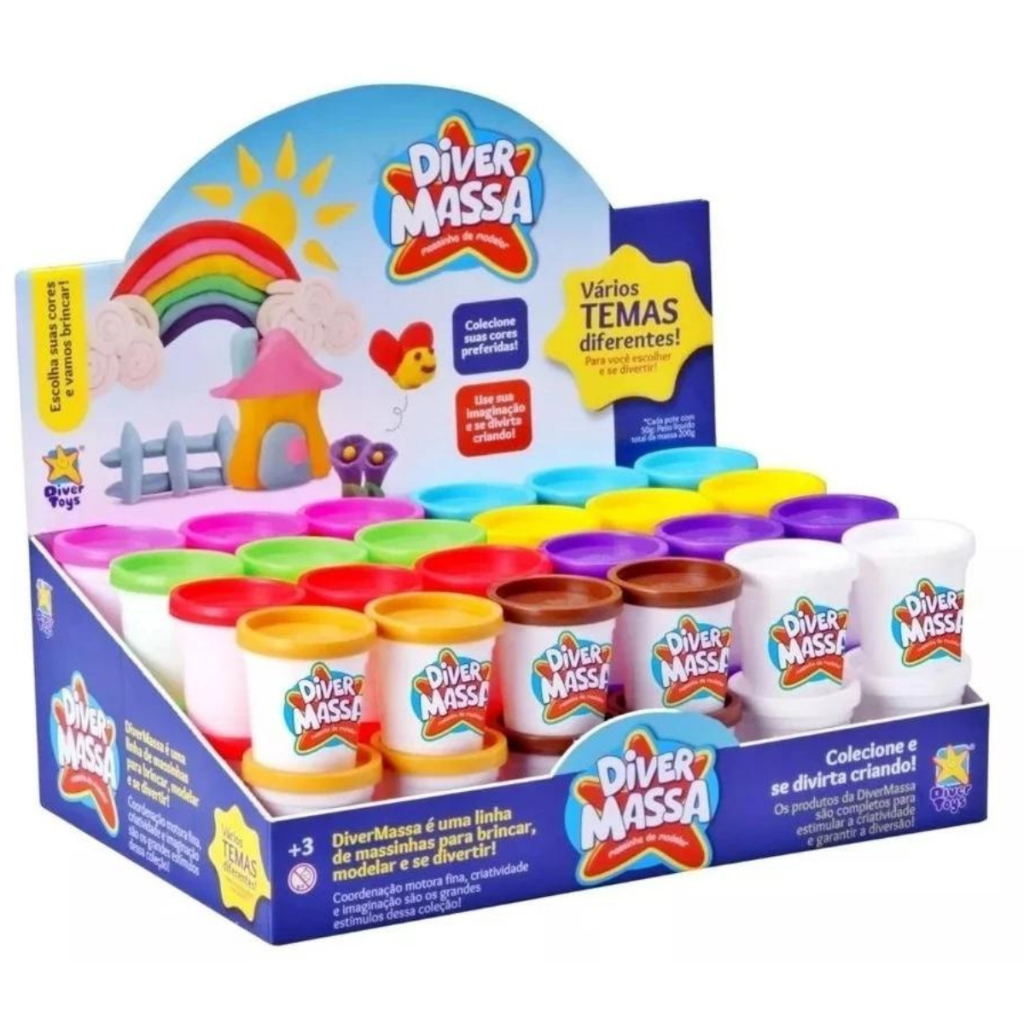 Kit Massinha Modelar C/ 12, 24, 36 ou 48 Potes Sortidos Diver Massa - DiverToys 8077