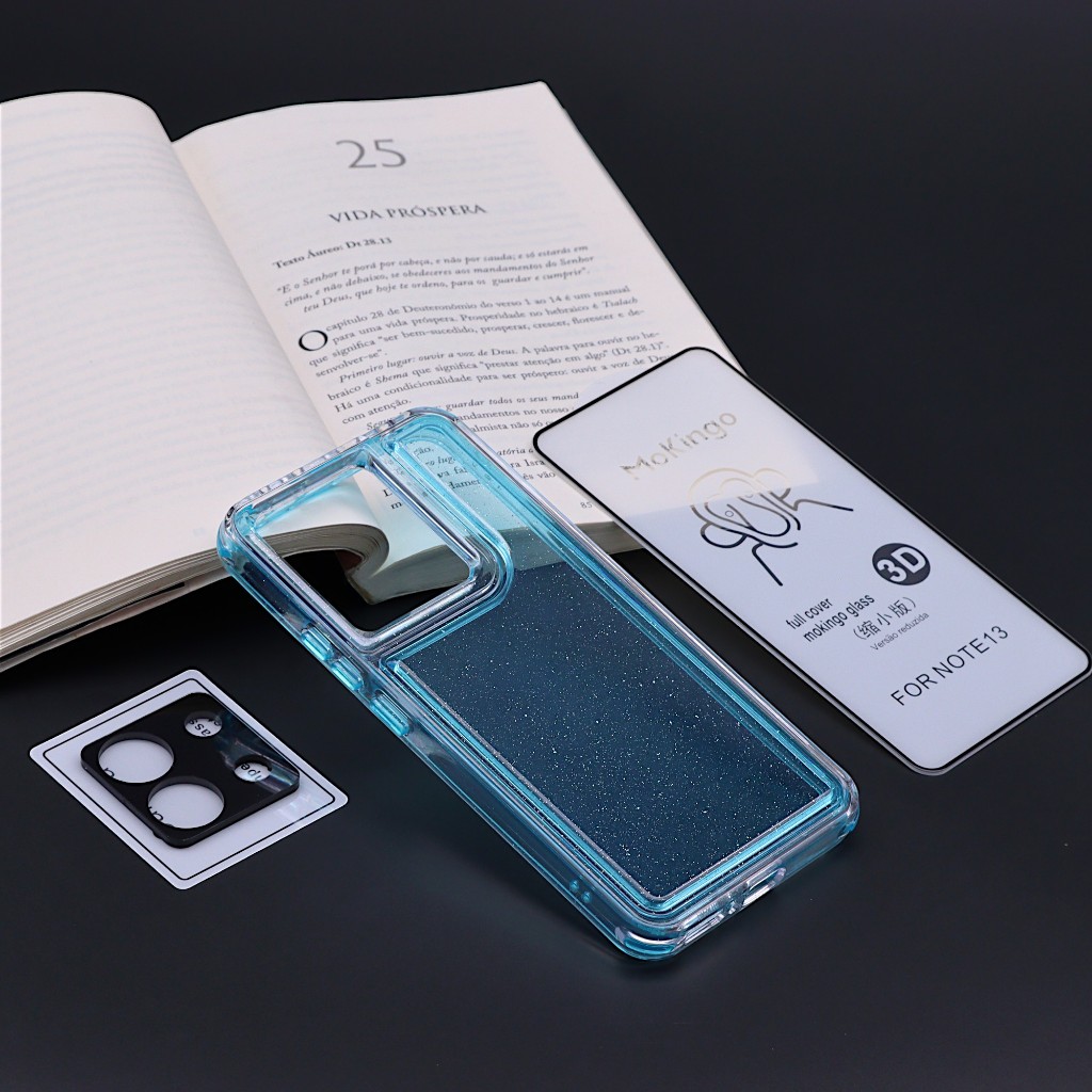 Capa 2EM1 Anti-Impacto Colorida para Redmi Note 13 4G com Película de Tela Vidro 3D e Película da Câmera