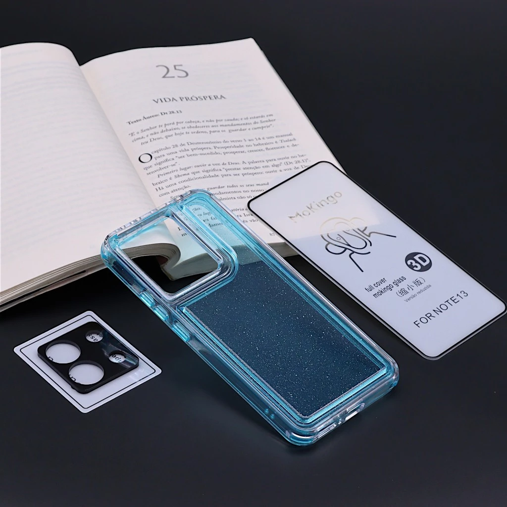 Capa 2EM1 Anti-Impacto Colorida para Redmi Note 13 4G com Película de Tela Vidro 3D e Película da Câmera