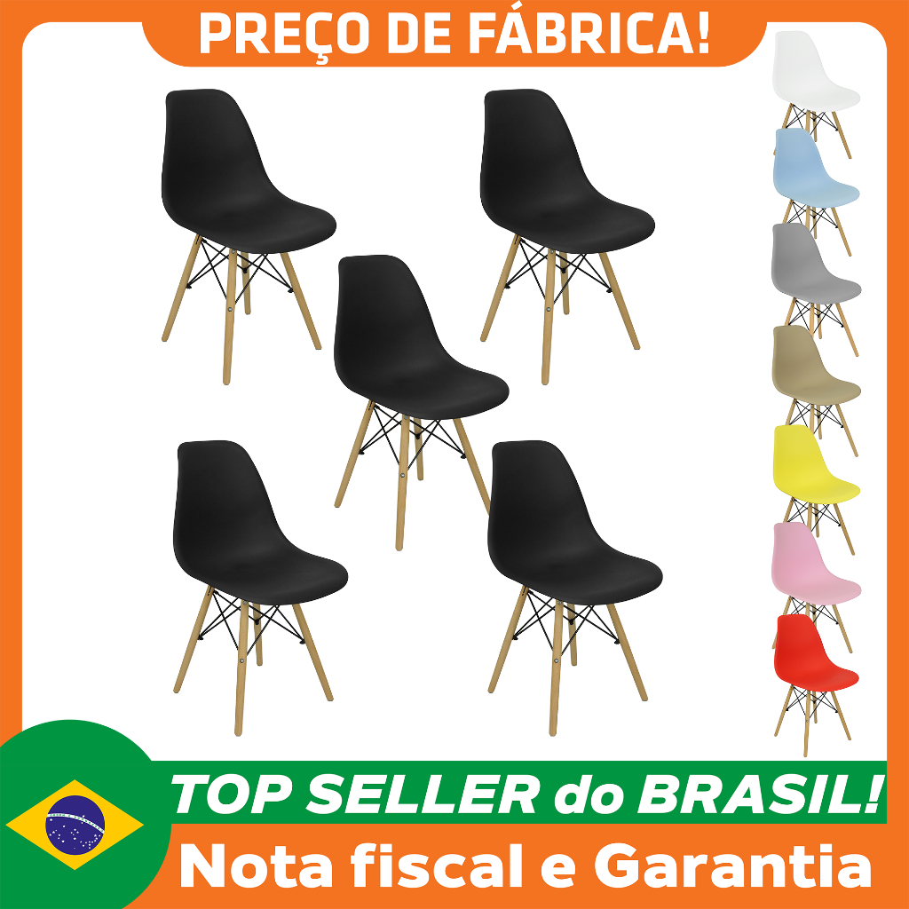 Kit 5 Cadeiras Charles Eames Eiffel Wood Design Varias Cores