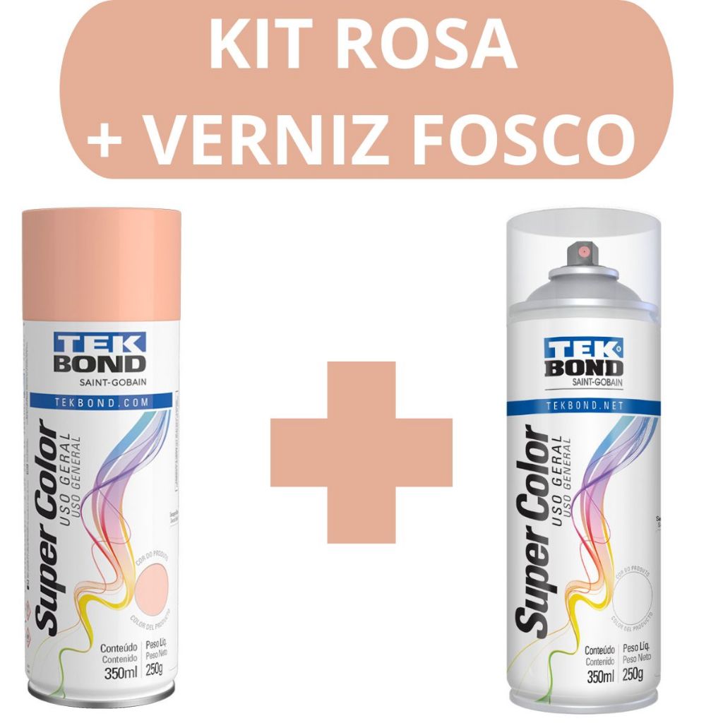 Kit Tinta Rosa e Verniz Fosco 350ml Tekbond Aerossol Secagem Rápida Gesso