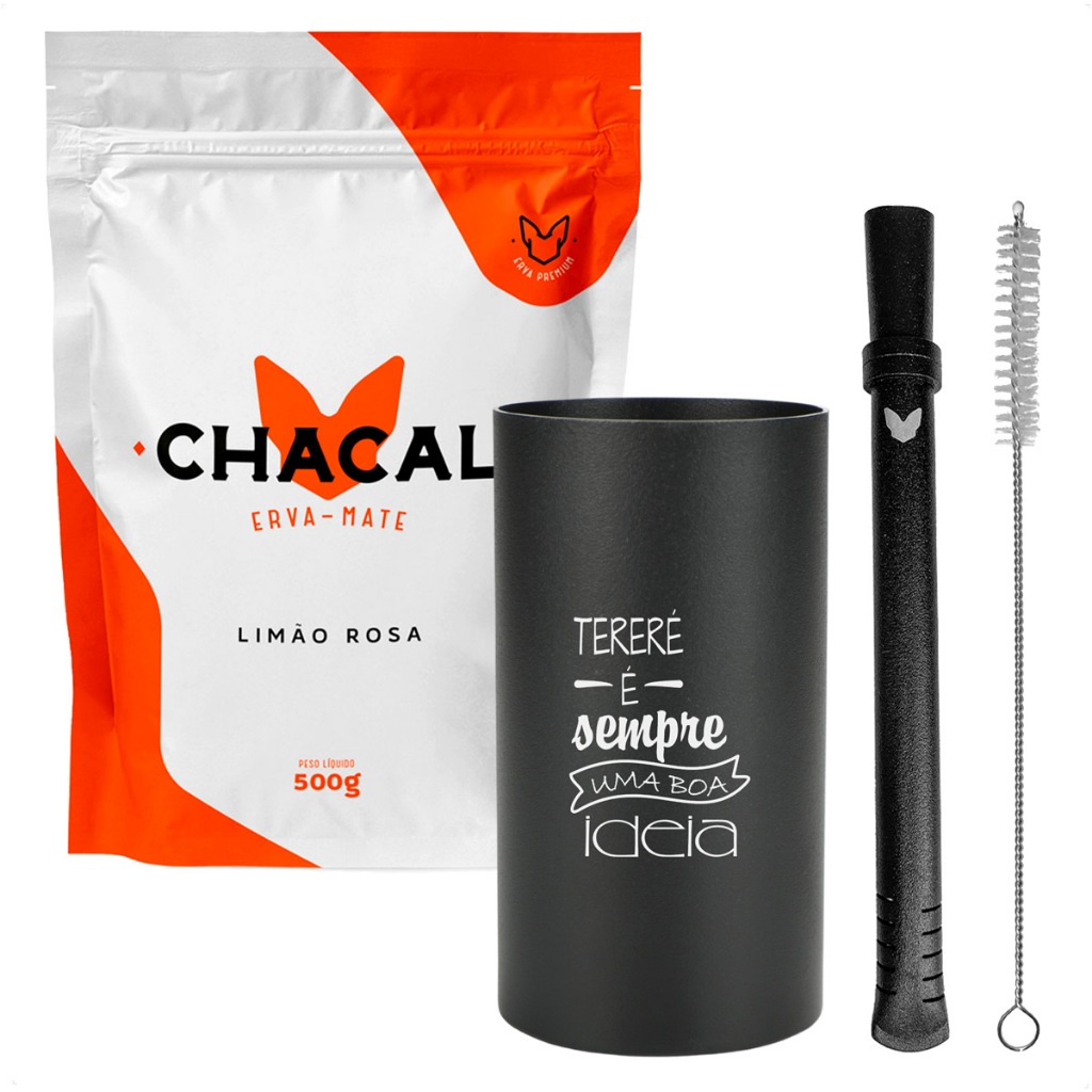 Kit Tereré Copo Inox Redondo Gravação Personalizada Bomba Chacal Filete E Erva Mate Chacal