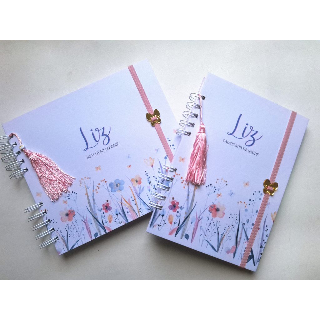 Kit livro e caderneta do bebê - Floral da mari  Menina