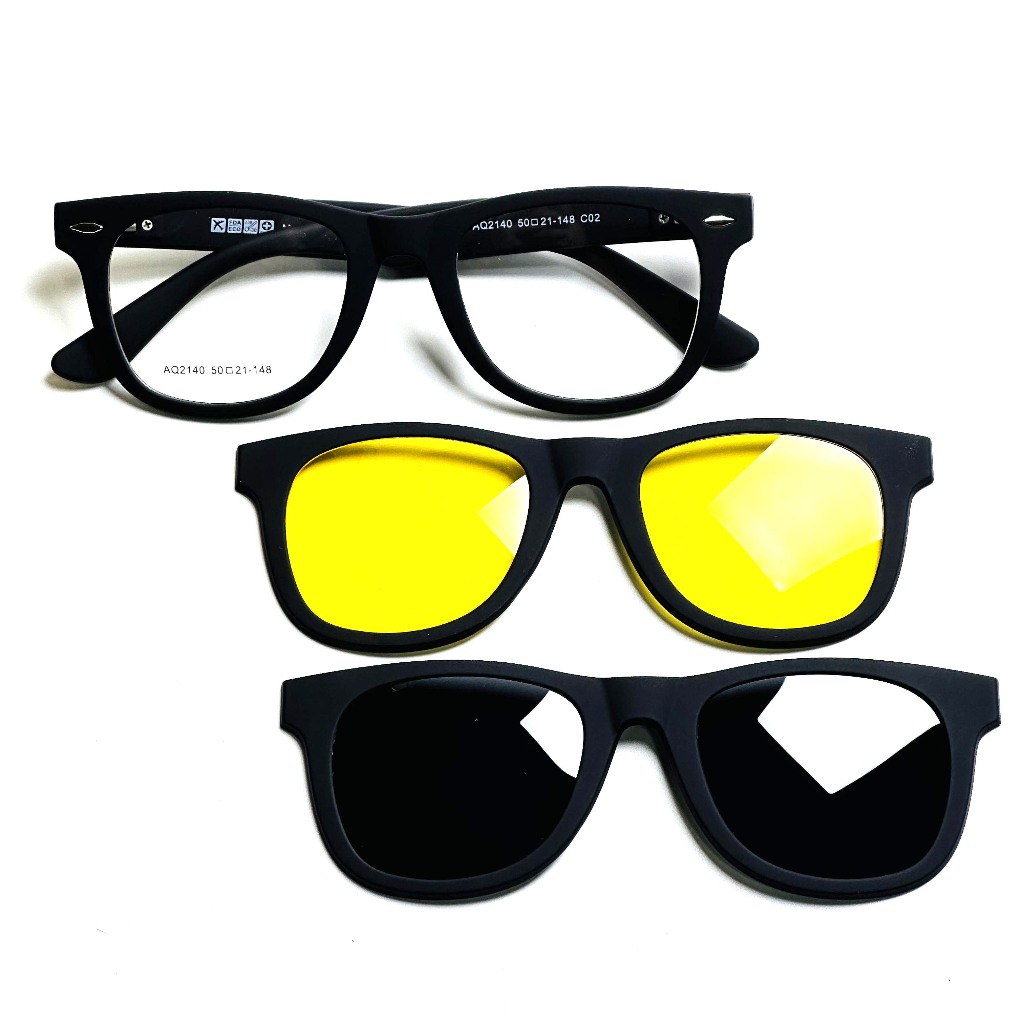 Armações De Óculos Masculino Clipon AQ2140 3 Lentes Polarizada Com Primavera TR-90 Magnetic Eyewear