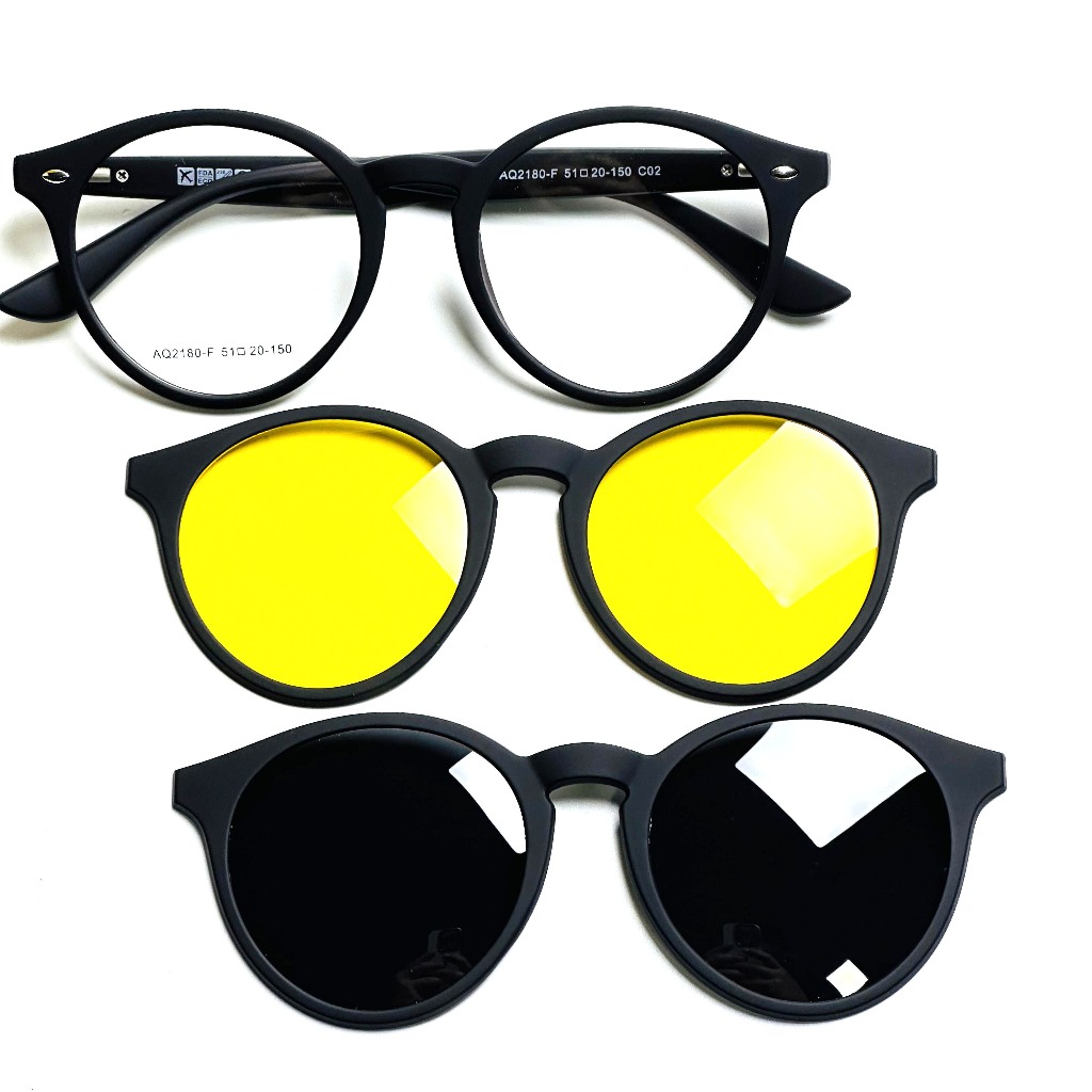 Armações De Óculos Unissex Clipon AQ2180 3 Lentes Polarizadas Com Primavera TR-90 Magnetic Eyewear
