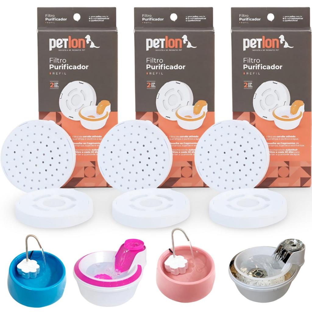 6 Refis Filtro Purificador Bebedouro Fonte Cães Gatos Petlon