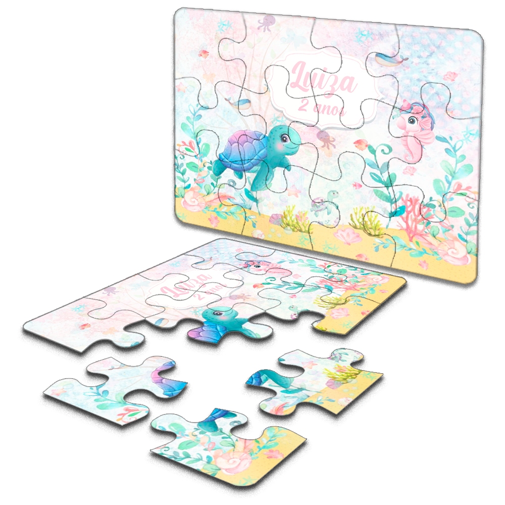 16 Unidades Quebra-Cabeça Personalizado Tema Fundo Do Mar Aquarela Lembrancinha Infantil Festas