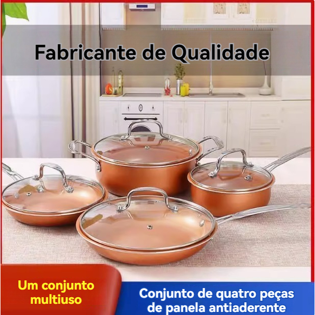 Conjunto de panelas e frigideiras utensílios cozinha antiaderentes 2 frigideira com tampa 2 panela
