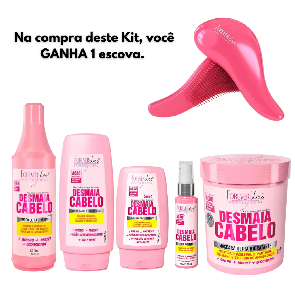 Kit Completo Desmaia Cabelo Forever Liss com Máscara 950g