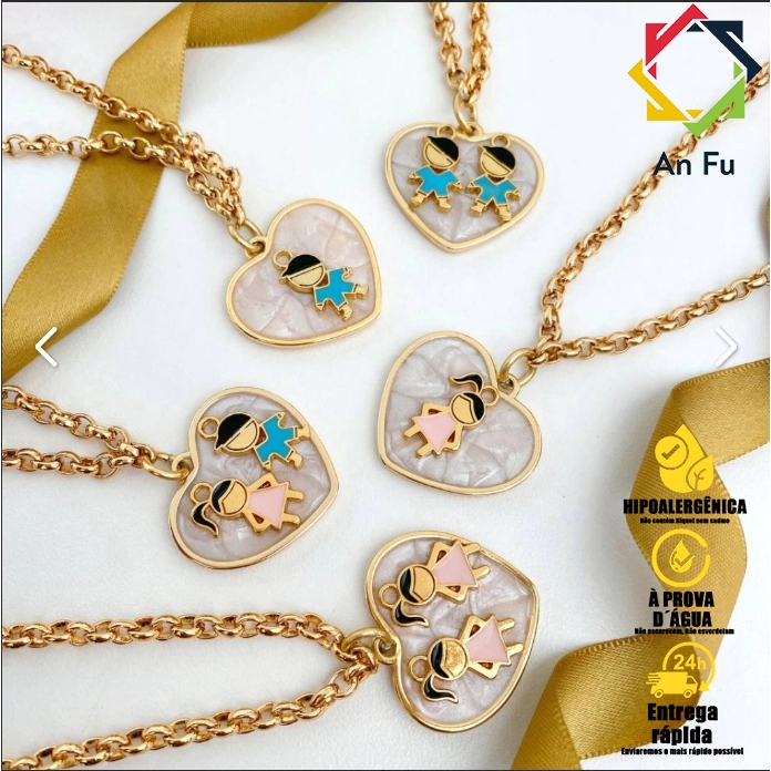 Colar de Moeda Antiga com Pingente de Filhos Menino e Menina - Joia Banhada a Ouro ou Prata em Oferta na Shopee