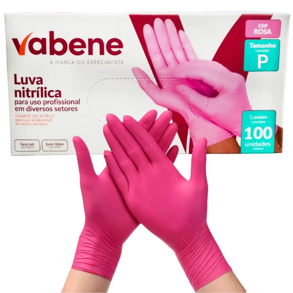 Luva Descartável Nitrilica Rosa Caixa C/100 Unidades Pink Nitrilo