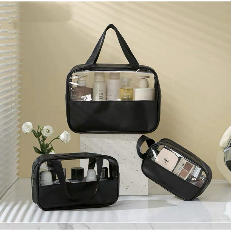 Imagem KIT 3 bolsa de higiene portátil transparente para cosméticos de viagem e produtos de higiene pessoal