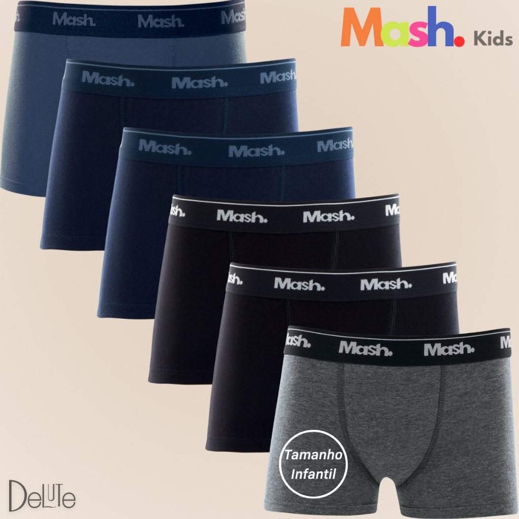 Kit Com 6 Cuecas Mash Infantil Juvenil Boxer Box Em Algodao Cotton Masculina Kids Original