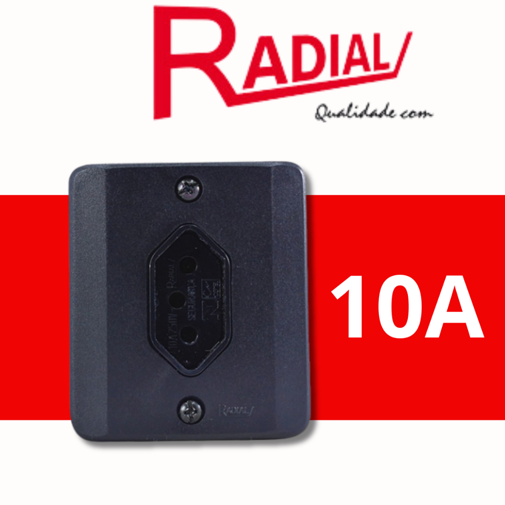 Tomada Simples 10A Sistema X Caixa Sobrepor Externo PRETA