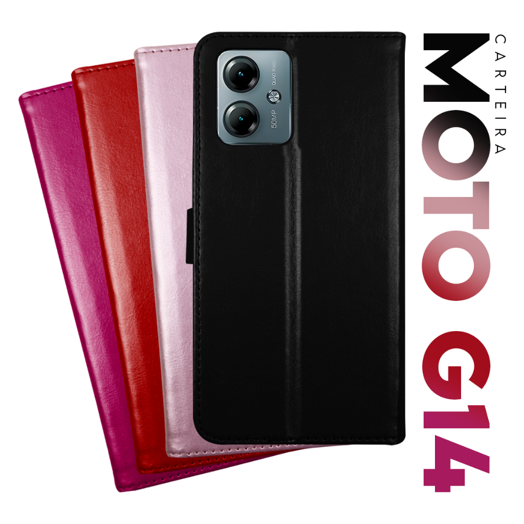 Capa Case Capinha Carteira Flip Cover Couro Sintético PRETA Para Motorola Moto G14 Xt2341 tela 6.5 Cell in Power25 em Oferta na Shopee
