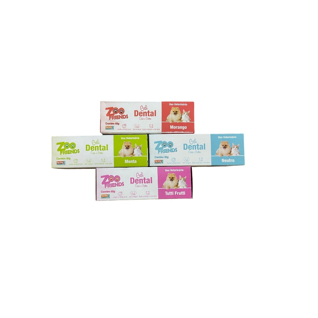 Gel Dental Zoofriends Sabores | Morango | Menta | Neutro | Tutti Frutti 60g Caes e Gatos