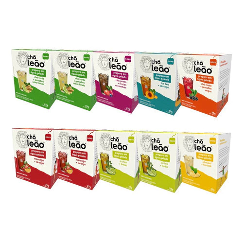 Combo Chá Leão Água Gelada 10 Caixas 7 Sabores - 100 Sachês em Oferta na Shopee