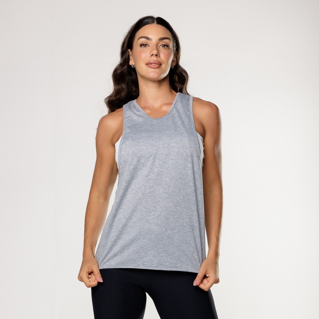 Regata Fitness Cavada Viscolycra Cinza Básica Feminina Academia Lot Fitness em Oferta na Shopee