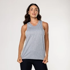 Regata Fitness Cavada Viscolycra Cinza Básica Feminina Academia Lot Fitness