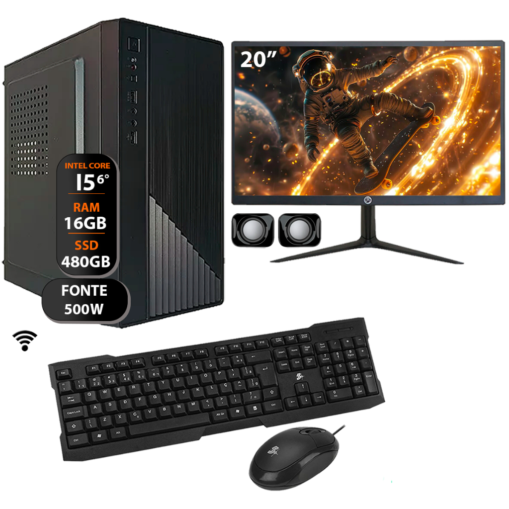 Computador Core I5 6°ger Ddr4 16gb Ssd 480gb 500w Monitor 20