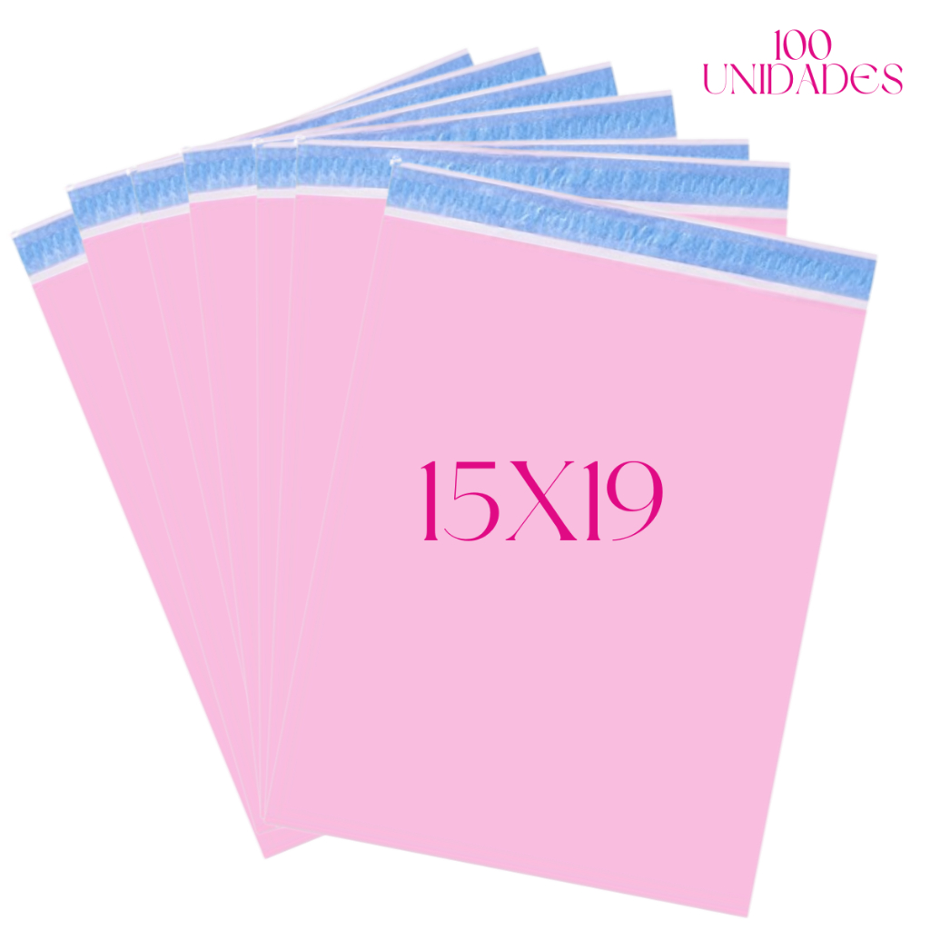 100 Envelopes Rosa 15X19cm Plástico Inviolável Correio Sedex e-commerce
