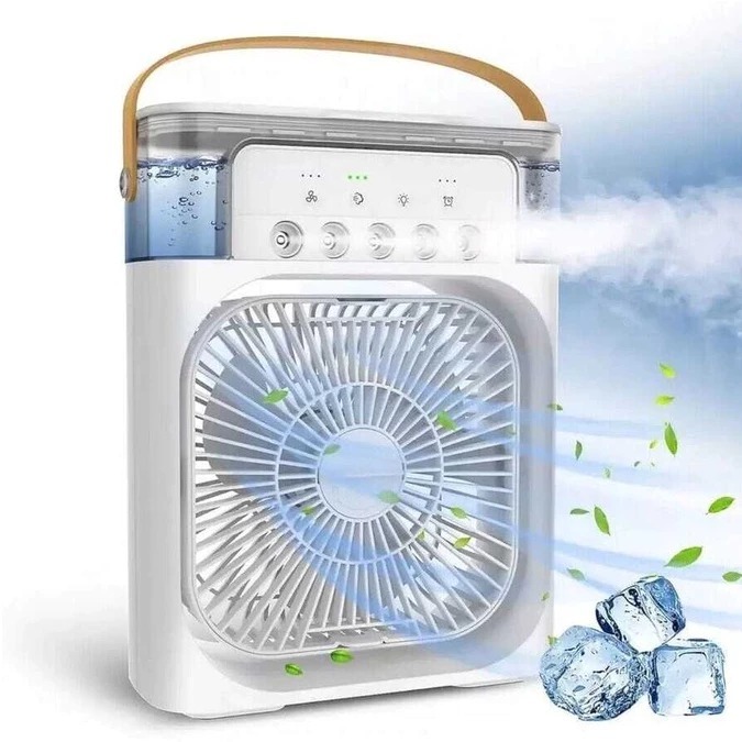 Imagem Refrigerador De Ar Ventilador Umidificador Portátil Com Led Reservatório De Água Led Usb