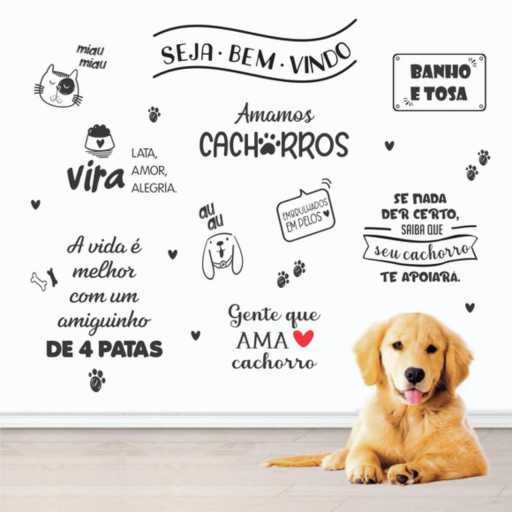 Adesivo de Parede Pet Shop Cachorro Gato Banho Tosa Vinil Premium