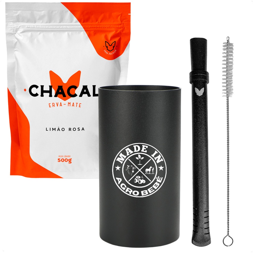 Kit Tereré Copo Inox Redondo Agro Personalizado Bomba Chacal Filete E Erva Mate Chacal