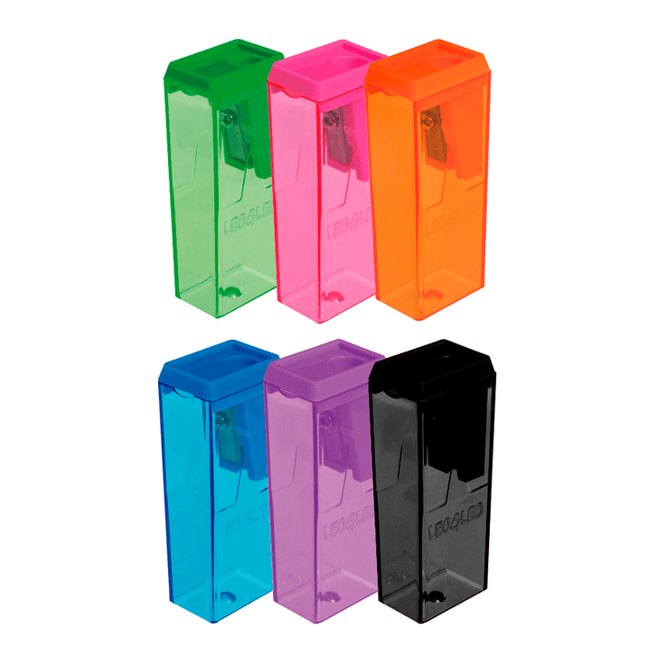 Apontador com Depósito colorido plástico 6cm 1 unidade Bloco Leo & Leo