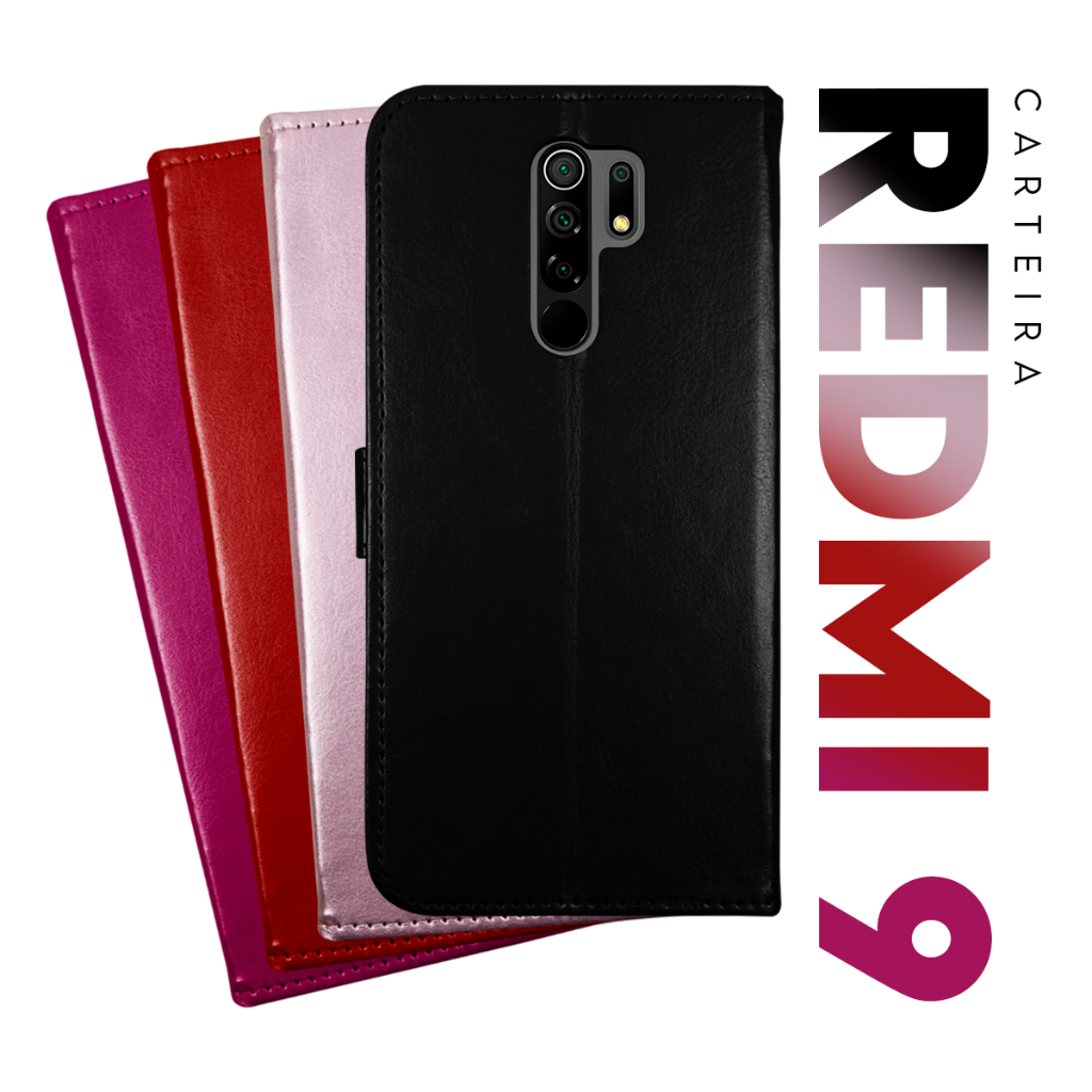 Capa Case Capinha Carteira Flip Cover Couro Sintético PRETA Para Xiaomi Redmi 9 / 9 Prime tela 6.53 Cell in Power25