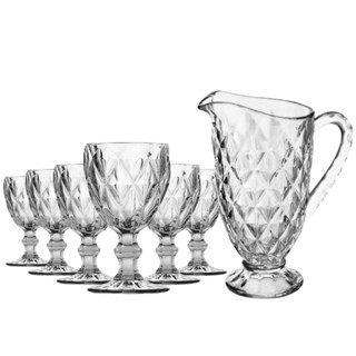 Conjunto Jarra Diamond 1200ml + Jogo de Taças Vitral 330ml Água Suco Mimo Style
