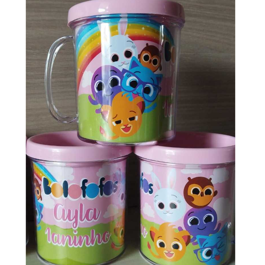 10 caneca acrílica personalizada para festa infantil lembrancinha Bolofofo rosa