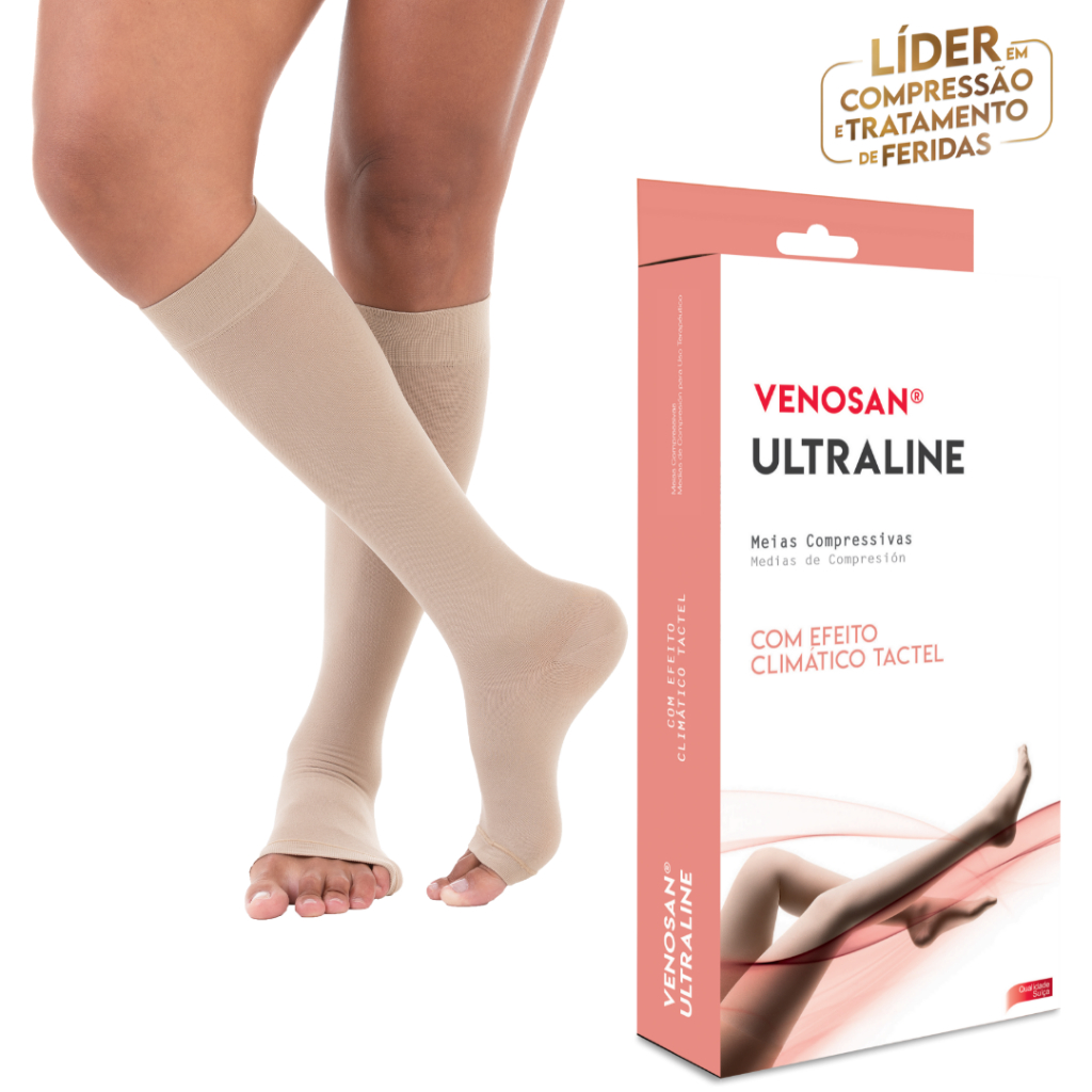 Meia 3/4 Venosan Ultraline 4000 20-30mmhg Panturrilha Pé Aberto Bege