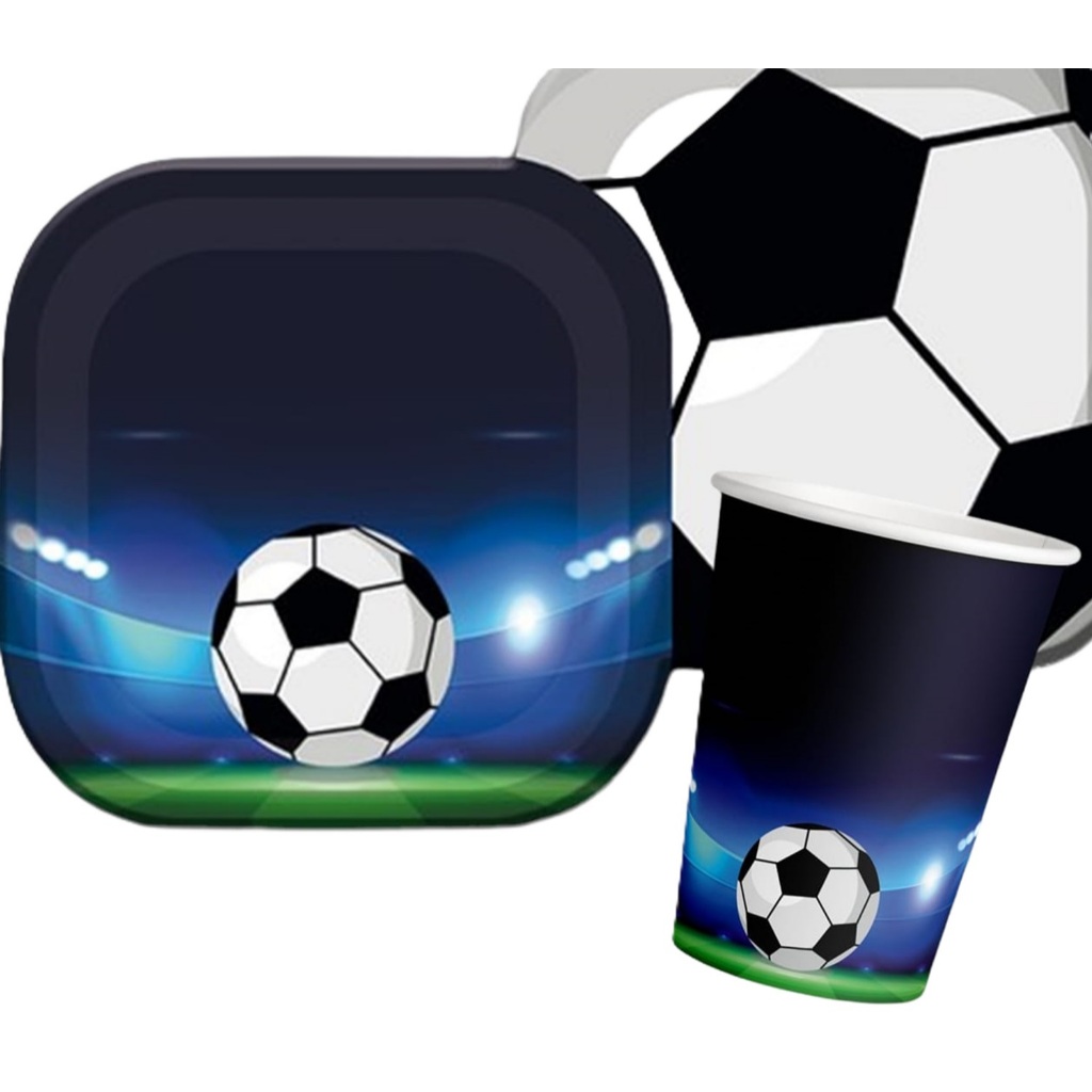 Kit festa  pratos e copos de papel Campo de Futebol Bola