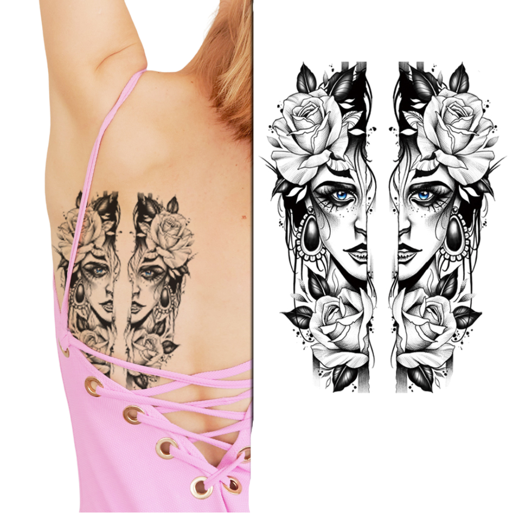 Tatuagem Temporária Cigana Rosa Mulher 21x15cm Unissex