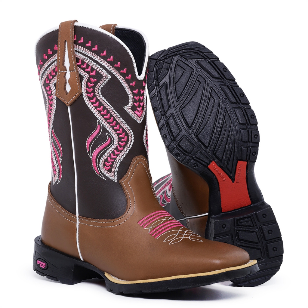Texana Feminina para Cavalgada Bota Country Botina Cano Medio Bordado Bico Quadrado Txc Farm Rodeio